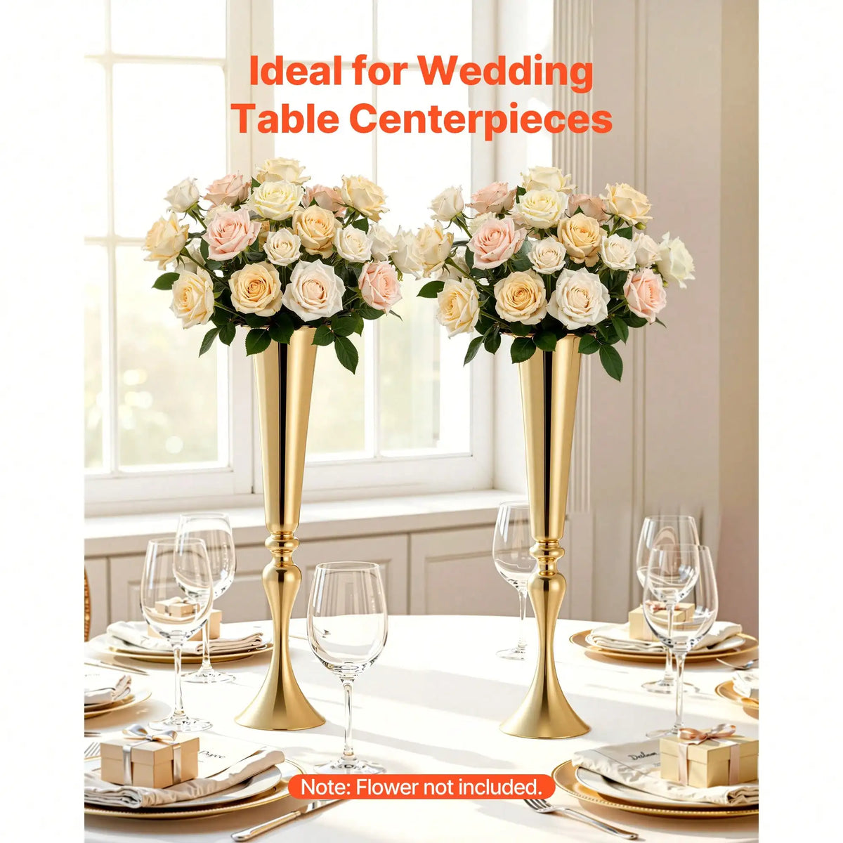 Modern Trumpet Metal Flower Vase for Tabletop Decor