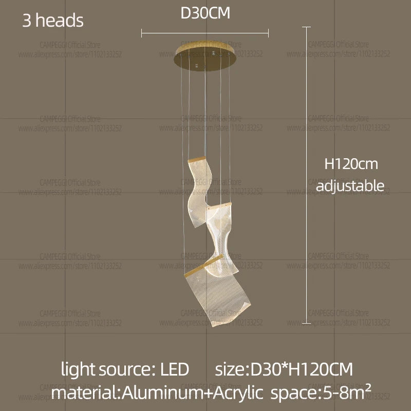 Modern LED Chandelier Aluminum Acrylic Pendant Light for Living Room