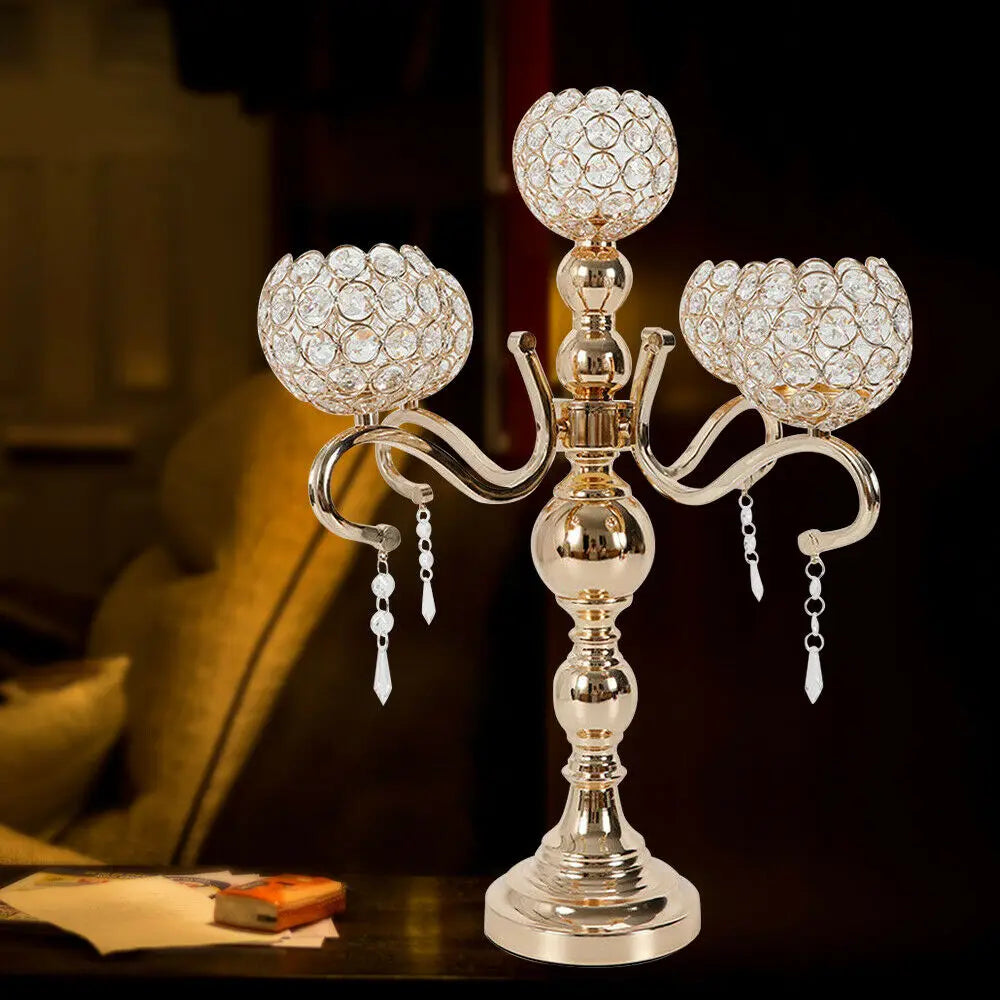 Modern Luxury 5-Arm Crystal Candle Holder Tabletop Ornament for Home Decor