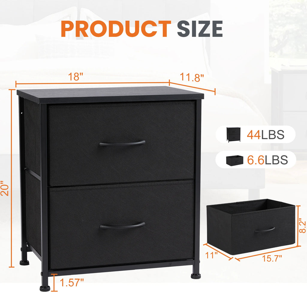 Modern Nightstand with 2 Fabric Drawers Bedside Table End Table