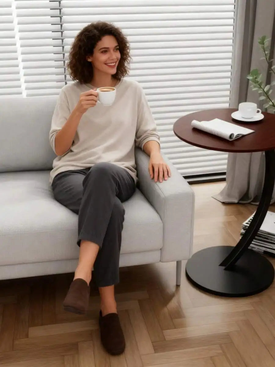 Simple Luxurious Solid Wood Round Coffee Table Modern Double-Layered Sofa Side Table