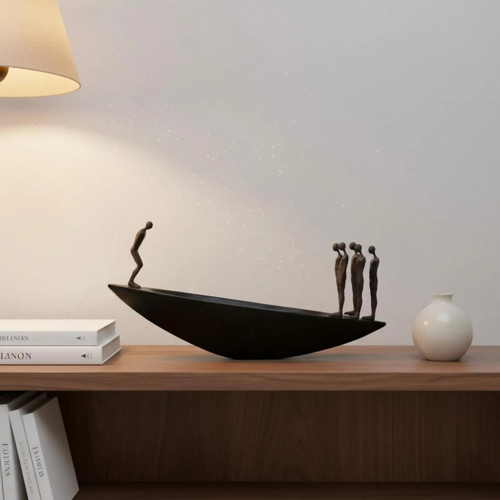 Modern Resin Sailboat Boatman Sculpture Tabletop Ornament for Home Decor