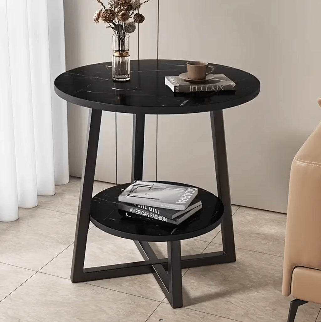 56cm Modern 2-Tier Round Side Table with Metal Frame