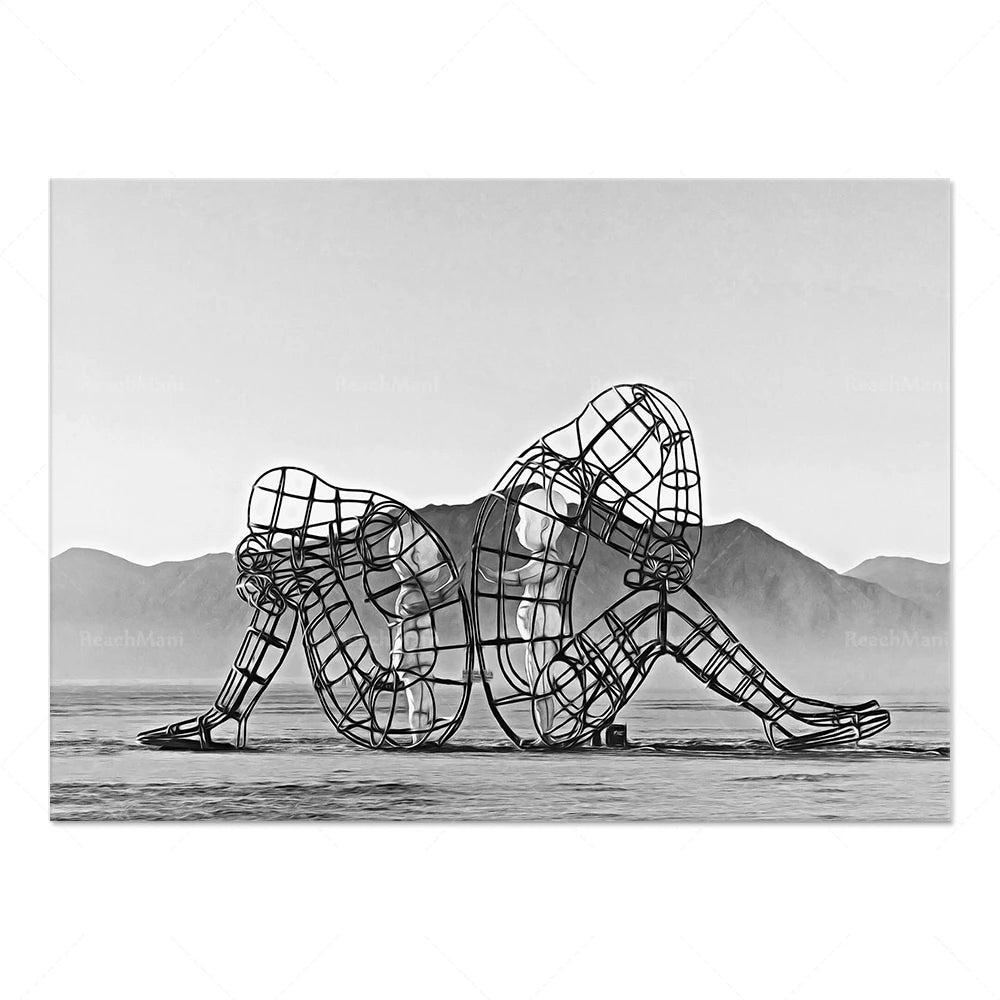 Burning Man Sculpture Figure Canvas Painting Poster for Home Decor