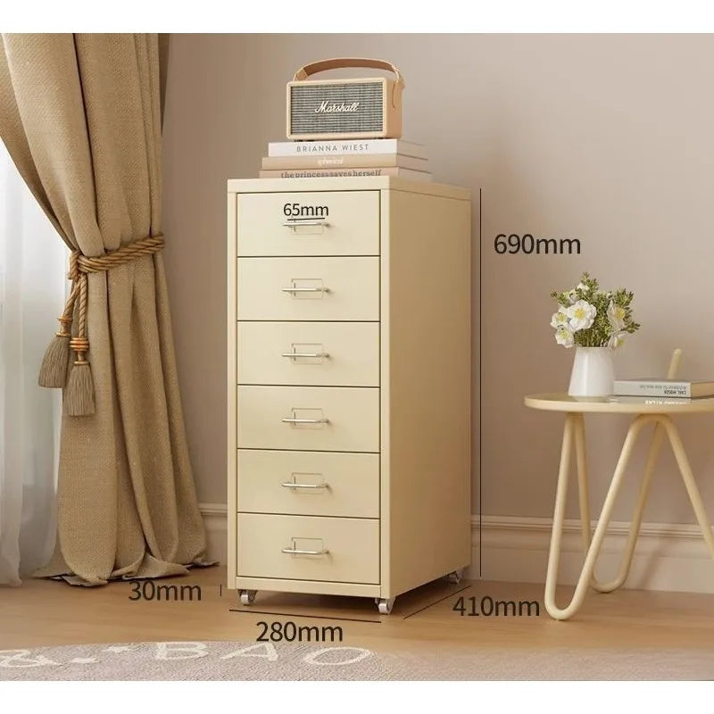 Narrow Metal Drawer Storage Cabinet Bedside Table with Silent Slides