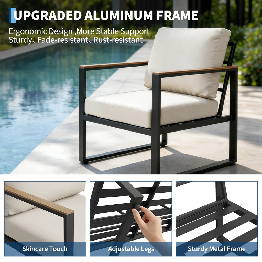 4-Piece Patio Conversation Set with Coffee Table and Washable Cushions