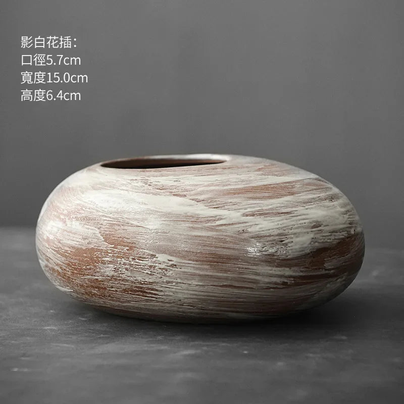 Japanese Style Terracotta Flower Vase Tabletop Ornament for Home Decor