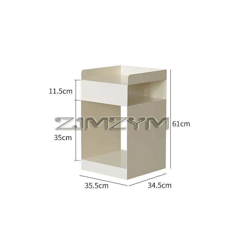 Square Metal Sofa End Cabinet Coffee Table Nightstand Storage Cart