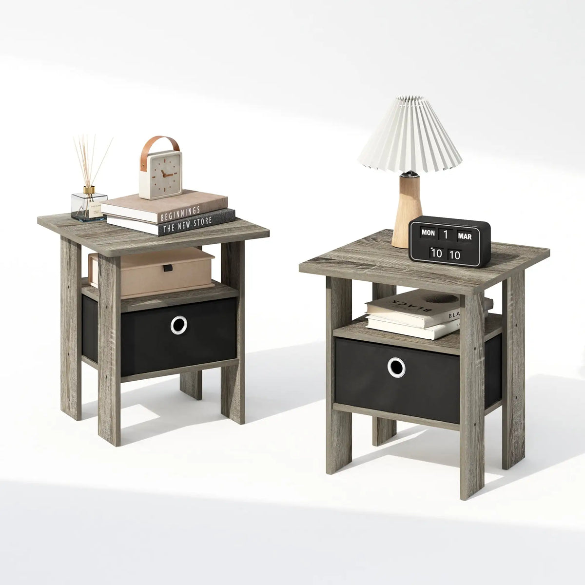 44cm Modern Bedside Table Set of 2 with Bin Drawer Nightstand