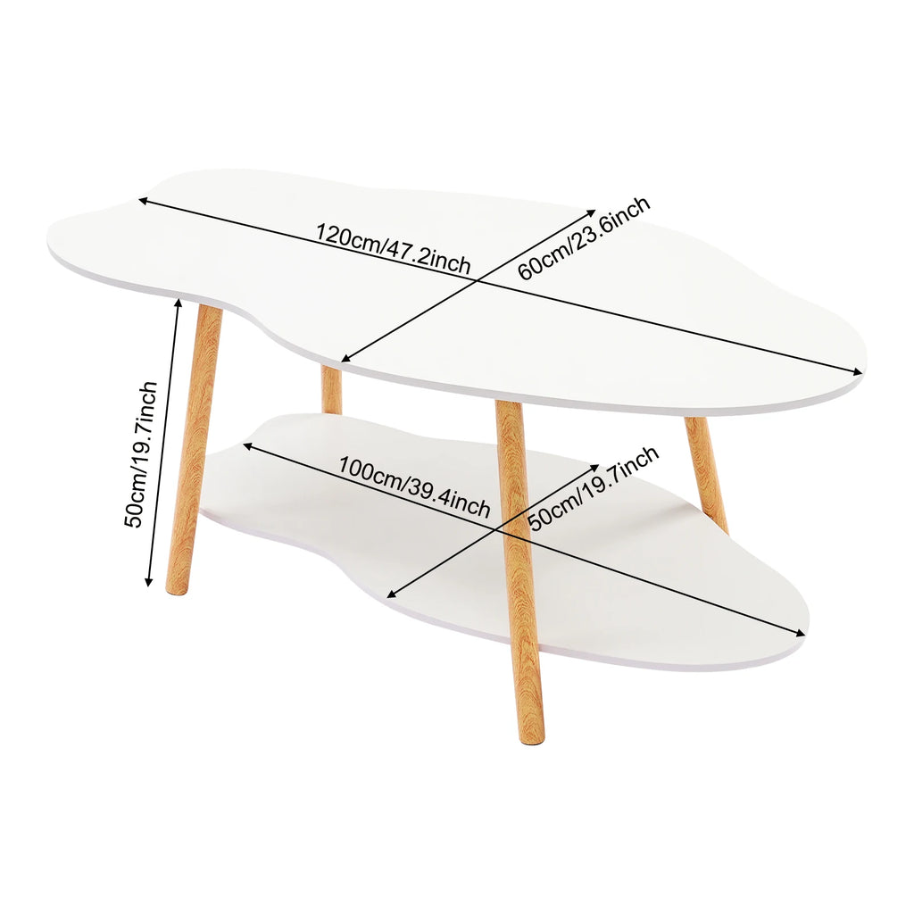 2-Tier Modern Cloud-Shaped Coffee Table with Bottom Shelf White