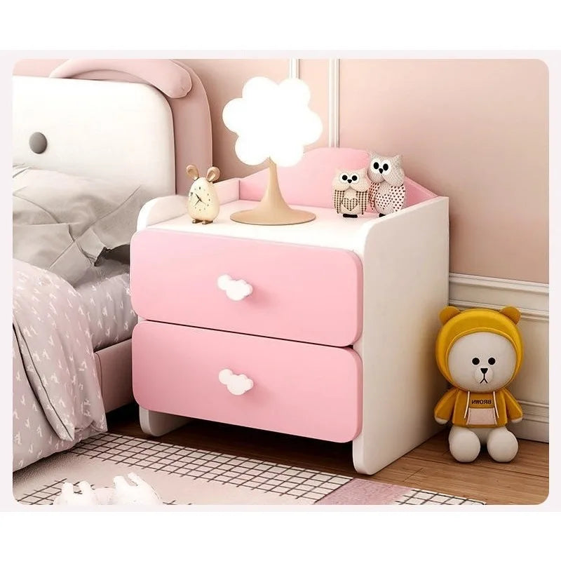 Modern Kids Bedside Table Cute Cream Style Bedroom Storage Locker Nightstand