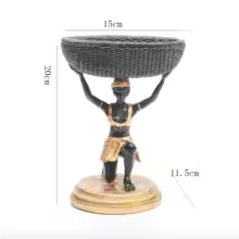 African Man Statue Resin Storage Basket Tray for Home Decor