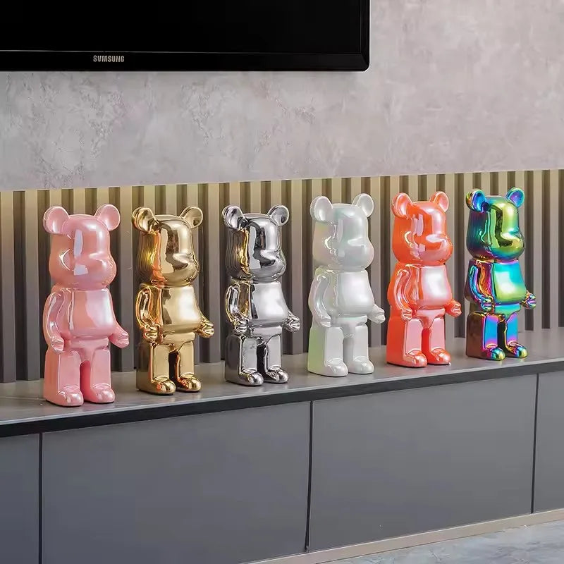 Modern Ceramic Plated Bear Figurine Sculpture for Home Decor