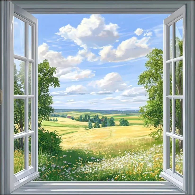 Modern 3D Open Window Landscape Canvas Painting Poster for Home Decor