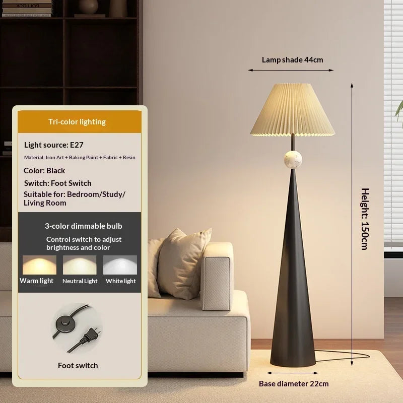 Zen Wabi Sabi Floor Lamp with Fabric Shade for Living Room Bedroom
