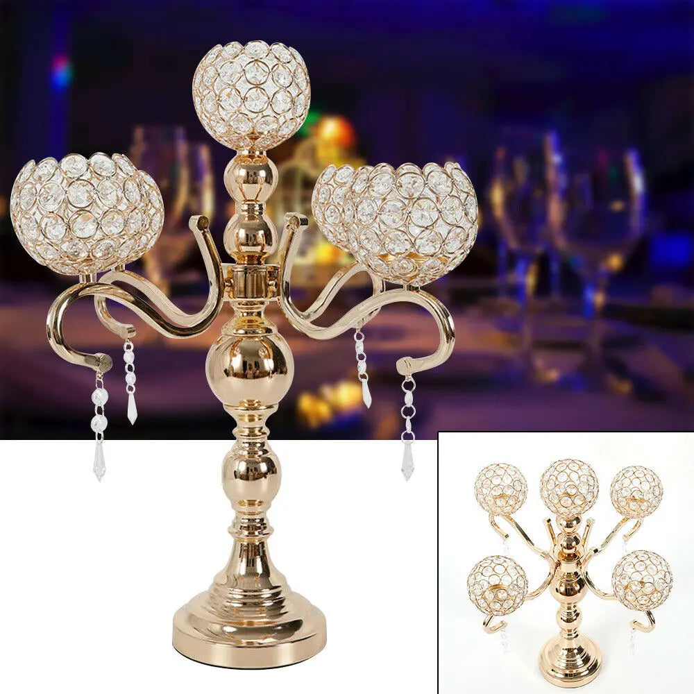 Modern Luxury 5-Arm Crystal Candle Holder Tabletop Ornament for Home Decor