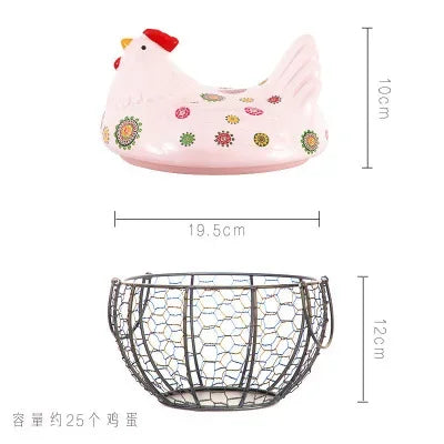 Ceramic Hen Kitchen Garlic Bread Storage Basket Container