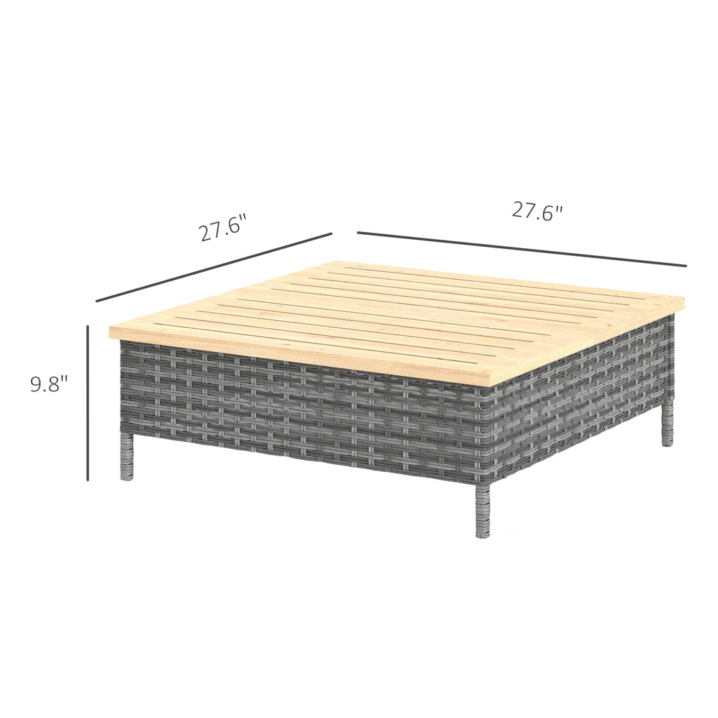 Square PE Rattan Outdoor Side Table with Fir Wood Top 70x70x25 cm
