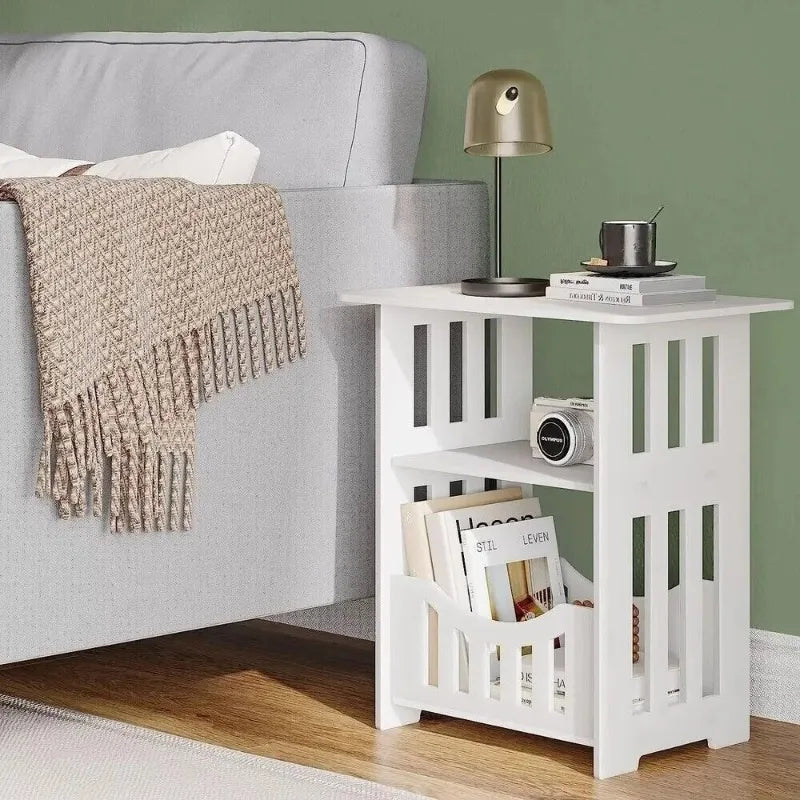 Modern Small Bedside Table with Storage Shelf and Drawer White