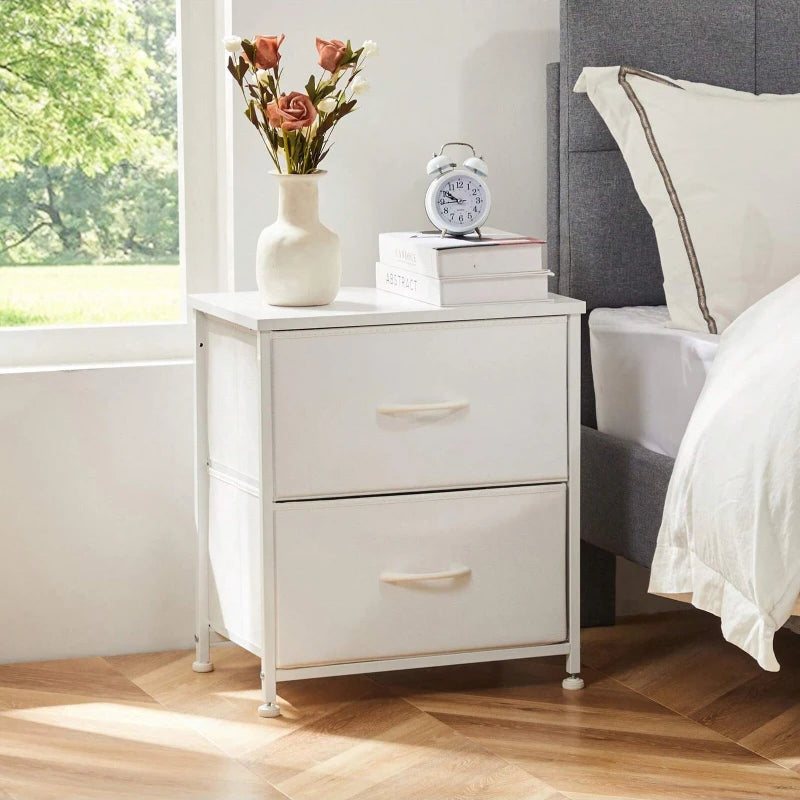 51cm Modern 2-Drawer Nightstand Wooden Bedside Table with Fabric Drawers