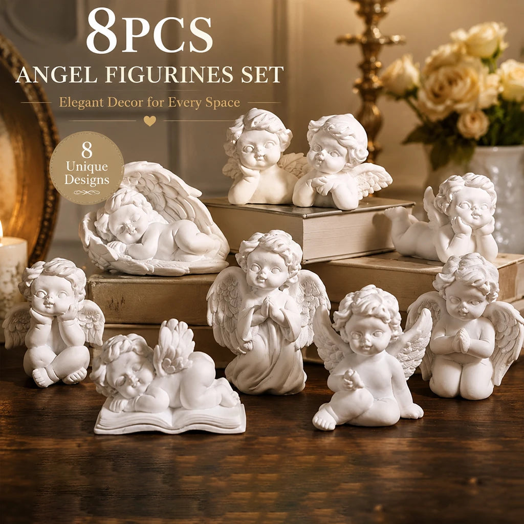 Vintage White Resin Cherub Angel Sculpture Tabletop Figurine for Home Decor