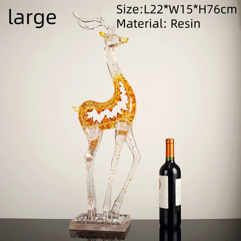 Modern Transparent Gold Foil Elk Sculpture Tabletop Figurine for Home Decor