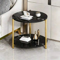 56cm Modern Round Coffee Table 2-Tier Side Table with Metal Frame