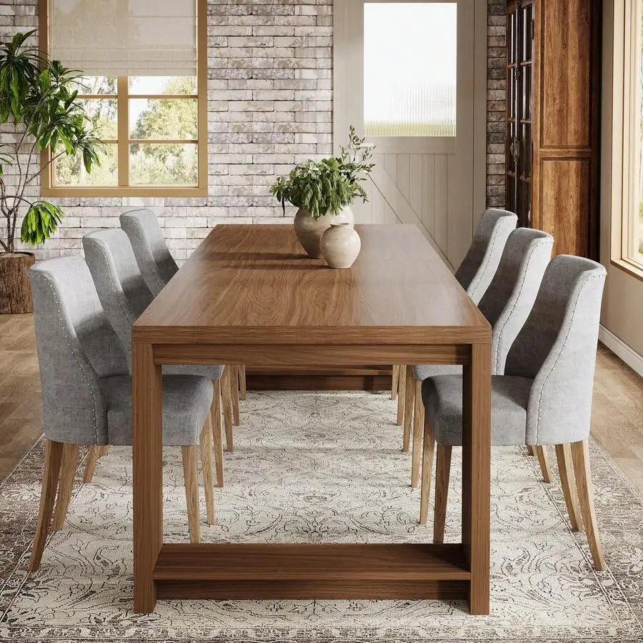 220cm Farmhouse Rectangular Dining Table with Wooden Pedestal Base