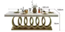 160cm Modern Dining Table Set with 6 Chairs Gold Metal Base Marble Top