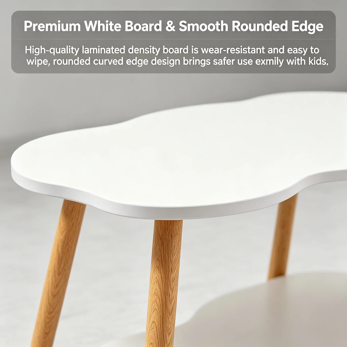 2-Tier Modern Cloud-Shaped Coffee Table with Bottom Shelf White