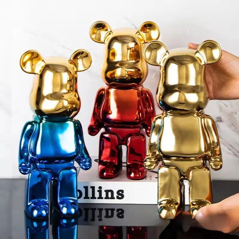 Modern Ceramic Plated Bear Figurine Sculpture for Home Decor