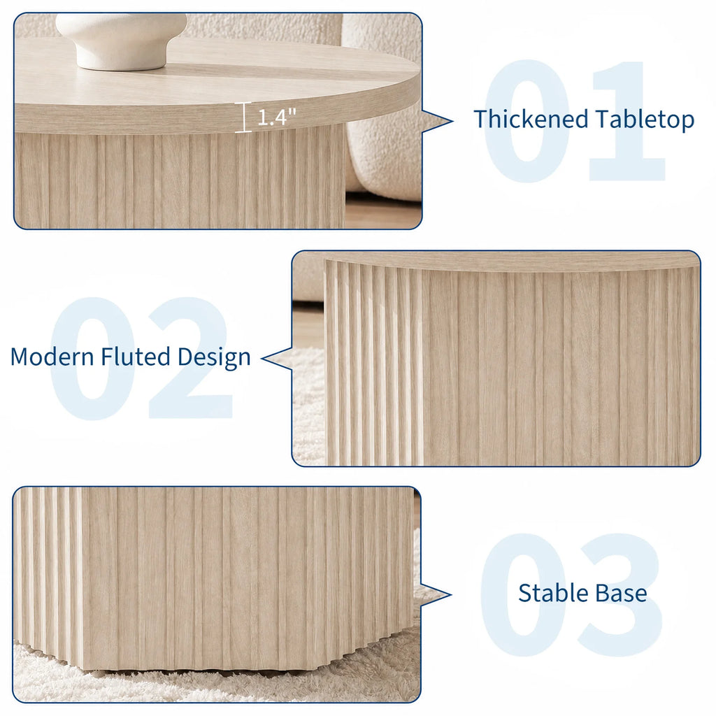 80 cm Round Fluted Drum Coffee Table with MDF Top for Living Room Apartment