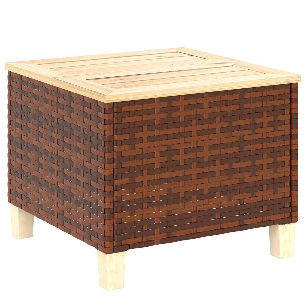 Outdoor PE Rattan Side Table with Wood Top Brown