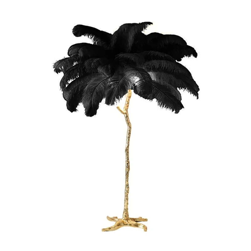 Modern Ostrich Feather LED Floor Lamp Resin Base Living Room Bedroom