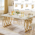 Modern Rectangular Dining Table with Faux Marble Top and Metal Base