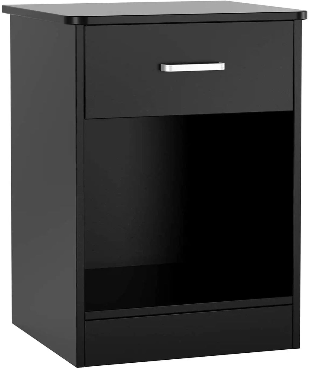 60cm Modern 1-Drawer Nightstand Wooden Bedside Table with Storage Shelf Black