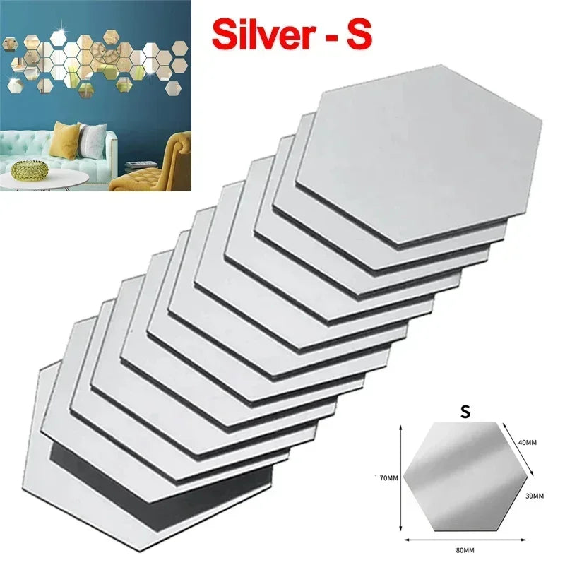 Modern Hexagon Acrylic Adhesive Wall Sticker Mirror for Home Decor