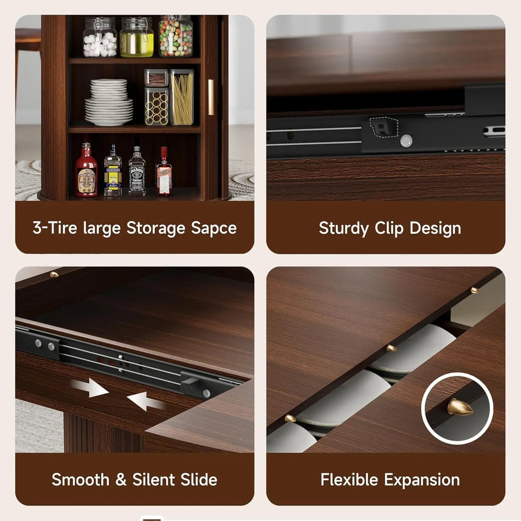 Modern Extendable Round Dining Table with Storage Cabinet