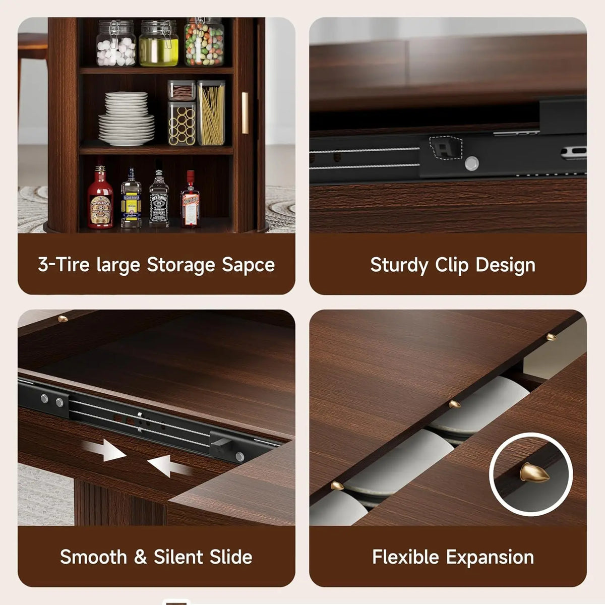 Modern Extendable Round Dining Table with Storage Cabinet