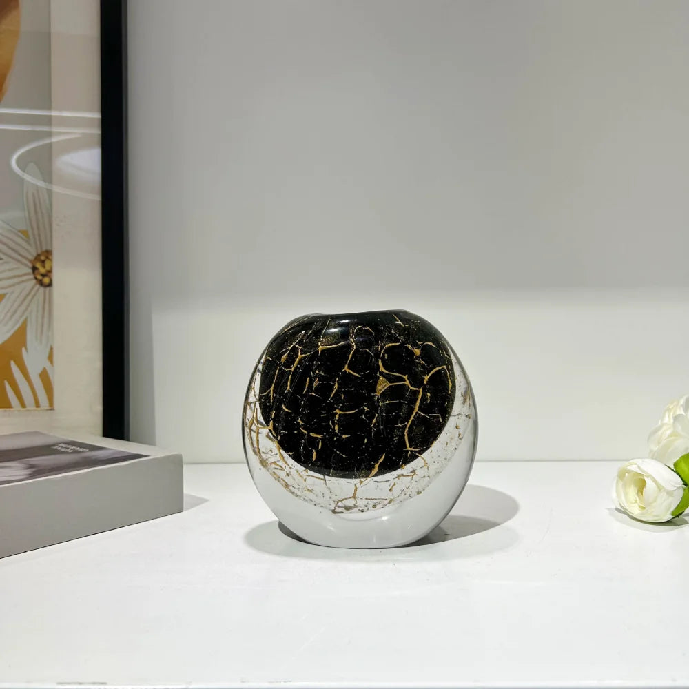 Modern Hand Blown Glass Flower Vase Tabletop Ornament for Home Decor