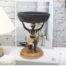 African Man Statue Resin Storage Basket Tray for Home Decor