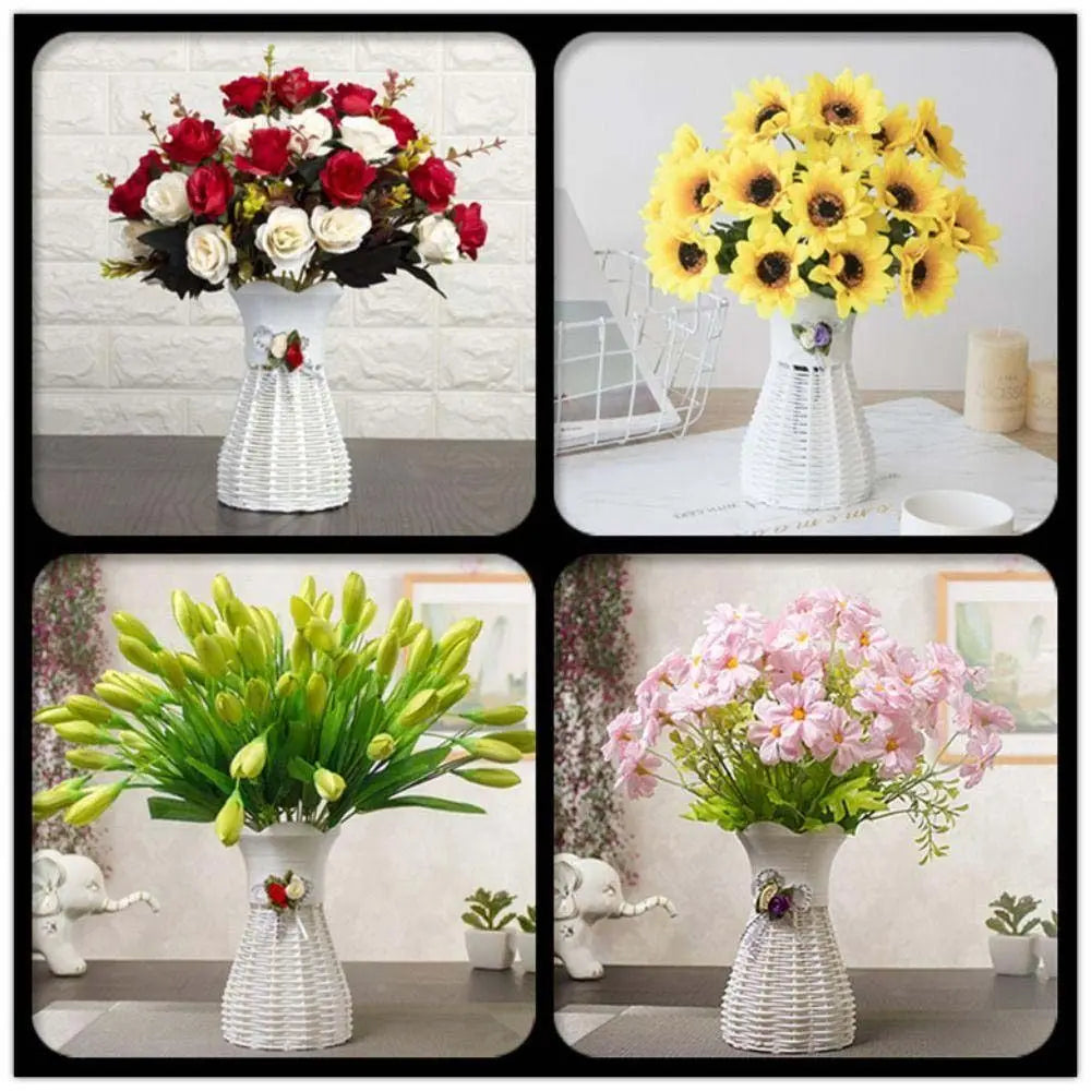 Modern Plastic Artificial Rattan Vase Basket for Desk Decor