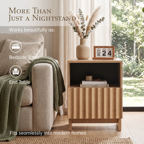 55.9cm Wood Nightstand with Storage Drawers Open Shelf Modern Bedside Table
