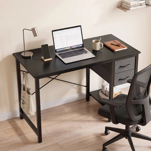 40 Inch Standing Office Desk with Drawers and Side Hook Ergonomic Gaming Desk with Storage X-Frame Stability for Home Office Small Space