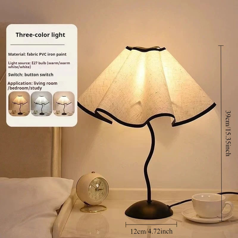 Nordic Petal LED Table Lamp Fabric 12W Tricolour Light Living Room Home Bedroom