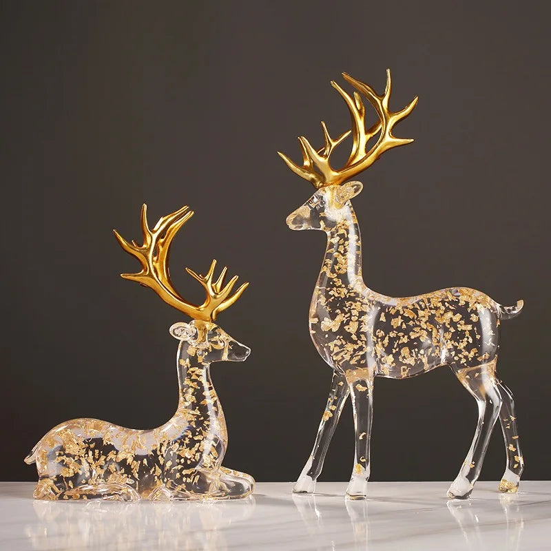 Modern Luxury Transparent Elk Resin Statue Tabletop Ornament for Home Decor