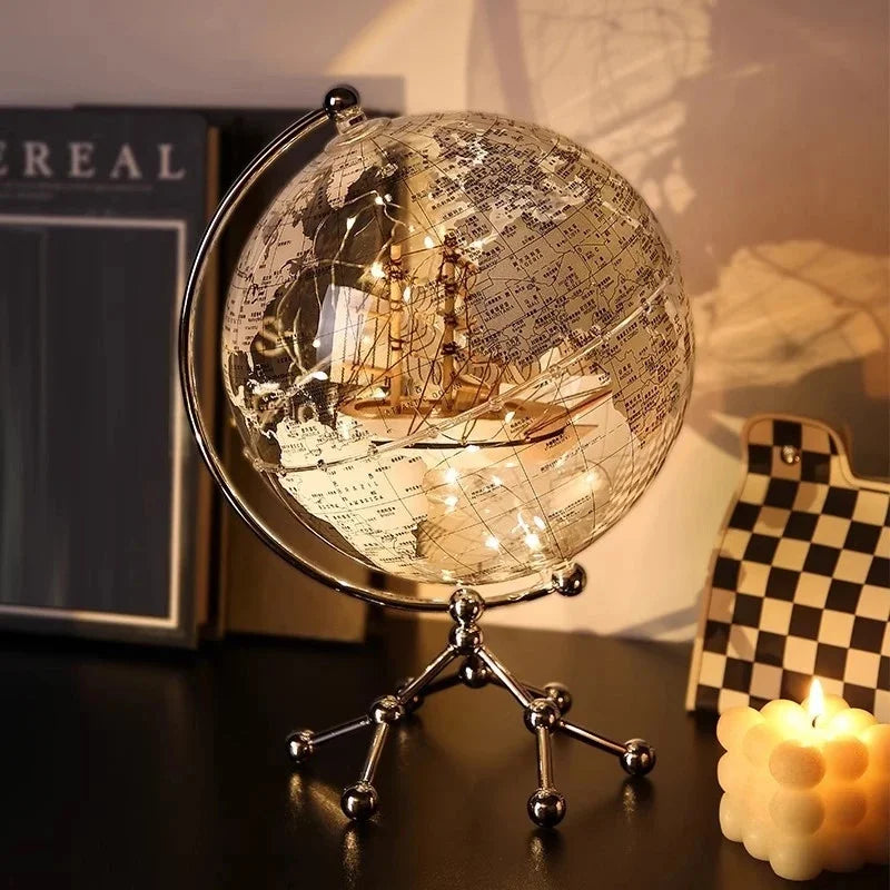 Modern Luxury Metal Globe Sailboat Statue Figurine for Tabletop Decor