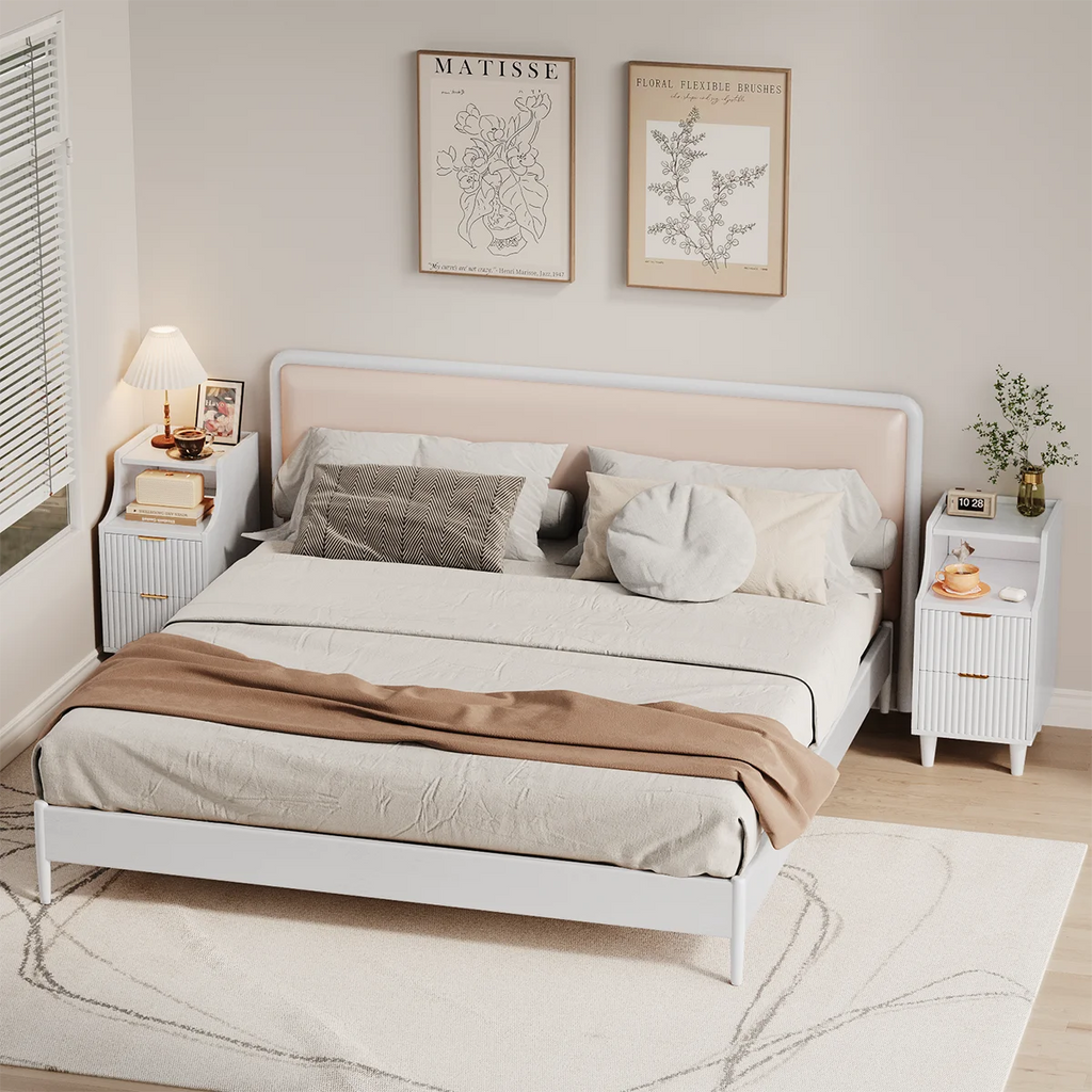 Set of 2 Narrow Nightstand with 2 Drawers and Open Shelf Bedside Table