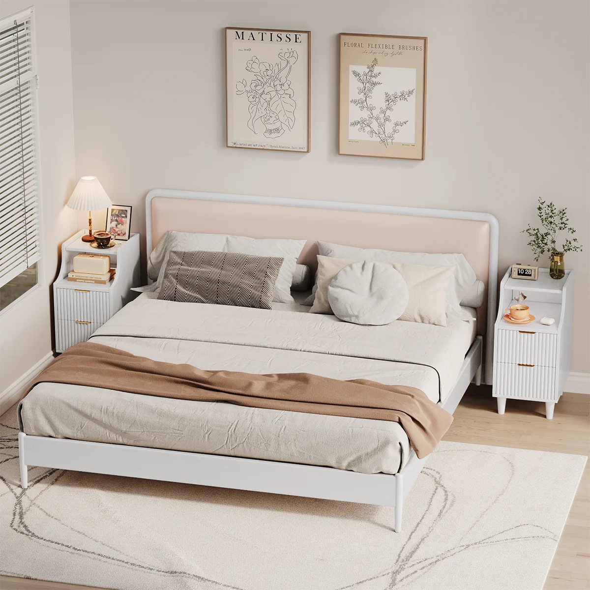 Set of 2 Narrow Nightstand with 2 Drawers and Open Shelf Bedside Table