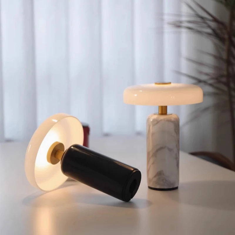Natural White Marble Table Lamp USB Charge Glass Shade